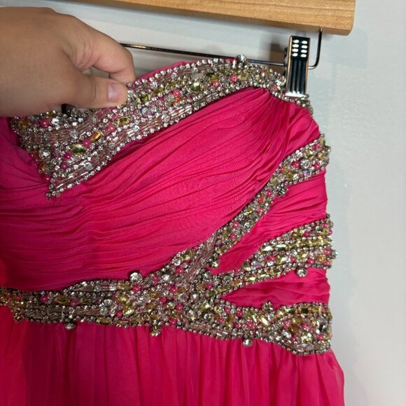 Sherri Hill bright pink embellished strapless formal dress - Picture 2 of 5
